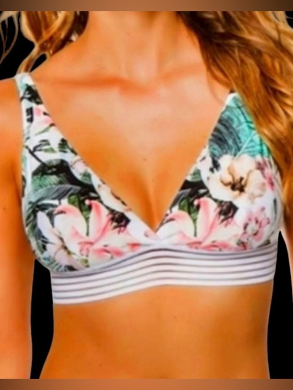 AZURA Womens Sanctum Longline Bikini Top D-Cups Floral #SS11572-D Sz 4D NEW NWT